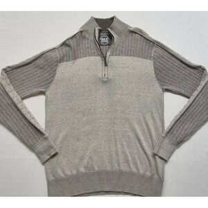 BKE Standard Fit Sweater 1/4 Zip High Neck Mens Beige Sleeve Detailing SZ. LG‎